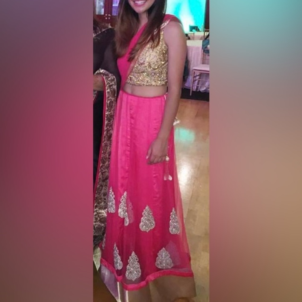 Pink and gold lengha
